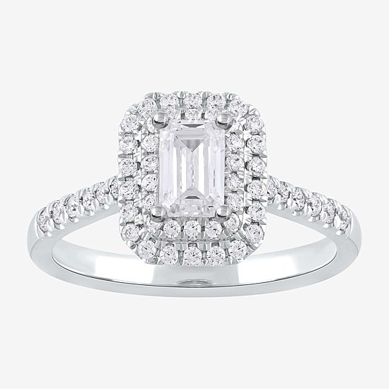 Certified (F / Si1) Womens 3/4 CT. T.W. Lab Grown White Diamond 10K Gold Side Stone Halo Engagement Ring