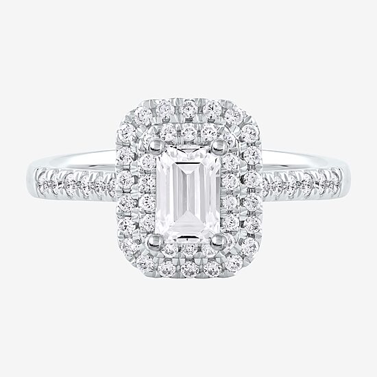 Certified (F / Si1) Womens 3/4 CT. T.W. Lab Grown White Diamond 10K Gold Side Stone Halo Engagement Ring