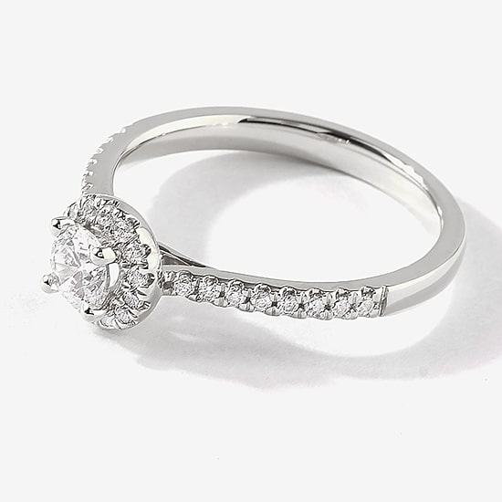Certified (F / Si1) Womens 1/2 CT. T.W. Lab Grown White Diamond 10K Gold Round Side Stone Halo Engagement Ring