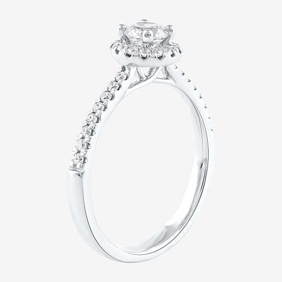 Certified (F / Si1) Womens 1/2 CT. T.W. Lab Grown White Diamond 10K Gold Round Side Stone Halo Engagement Ring