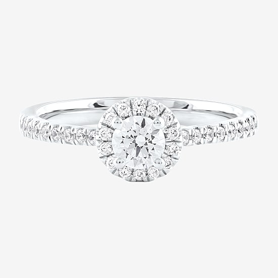 Certified (F / Si1) Womens 1/2 CT. T.W. Lab Grown White Diamond 10K Gold Round Side Stone Halo Engagement Ring