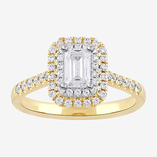 Certified (F / Si1) Womens 3/4 CT. T.W. Lab Grown White Diamond 10K Gold Side Stone Halo Engagement Ring