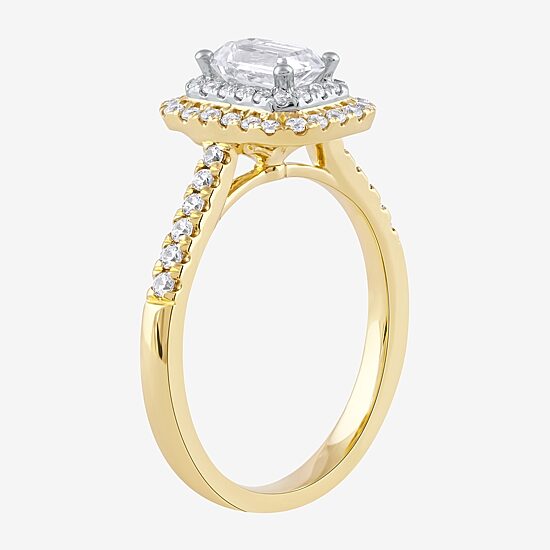 Certified (F / Si1) Womens 3/4 CT. T.W. Lab Grown White Diamond 10K Gold Side Stone Halo Engagement Ring