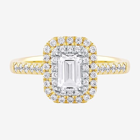 Certified (F / Si1) Womens 3/4 CT. T.W. Lab Grown White Diamond 10K Gold Side Stone Halo Engagement Ring