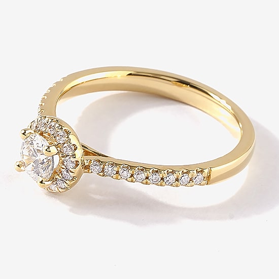 Certified (F / Si1) Womens 1/2 CT. T.W. Lab Grown White Diamond 10K Gold Round Side Stone Halo Engagement Ring