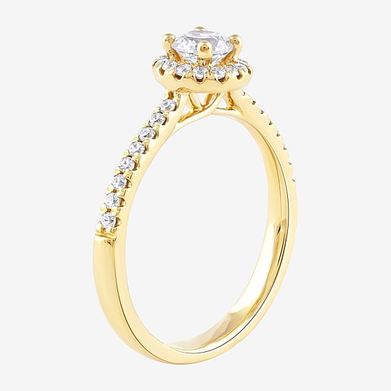 Certified (F / Si1) Womens 1/2 CT. T.W. Lab Grown White Diamond 10K Gold Round Side Stone Halo Engagement Ring
