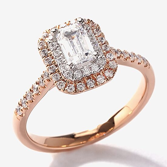 Certified (F / Si1) Womens 3/4 CT. T.W. Lab Grown White Diamond 10K Gold Side Stone Halo Engagement Ring