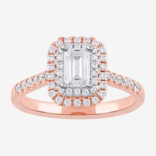 Certified (F / Si1) Womens 3/4 CT. T.W. Lab Grown White Diamond 10K Gold Side Stone Halo Engagement Ring