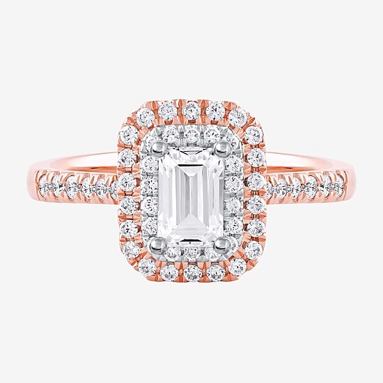 Certified (F / Si1) Womens 3/4 CT. T.W. Lab Grown White Diamond 10K Gold Side Stone Halo Engagement Ring