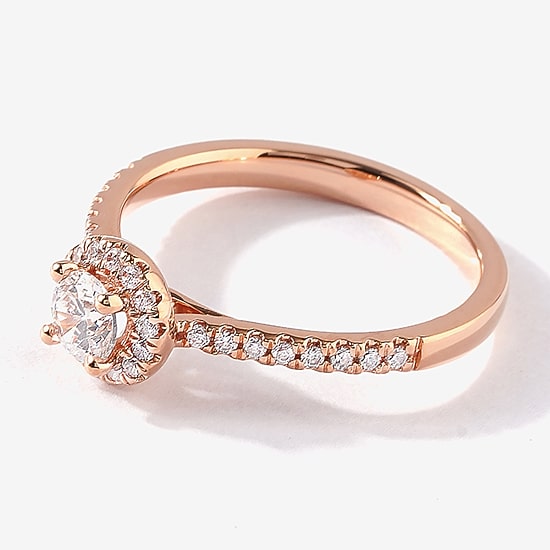 Certified (F / Si1) Womens 1/2 CT. T.W. Lab Grown White Diamond 10K Gold Round Side Stone Halo Engagement Ring