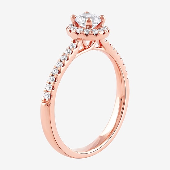 Certified (F / Si1) Womens 1/2 CT. T.W. Lab Grown White Diamond 10K Gold Round Side Stone Halo Engagement Ring