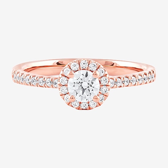Certified (F / Si1) Womens 1/2 CT. T.W. Lab Grown White Diamond 10K Gold Round Side Stone Halo Engagement Ring