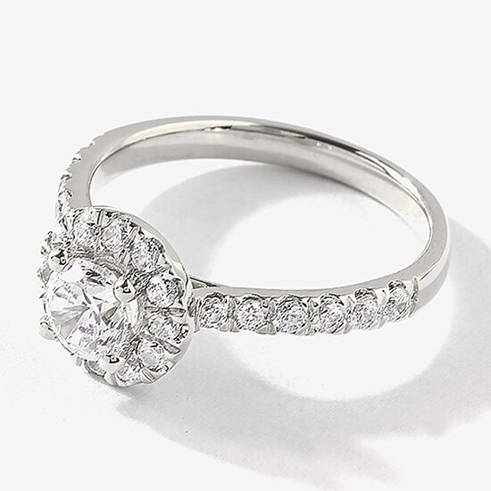 Certified (F / Si1) Womens 1 CT. T.W. Lab Grown White Diamond 10K Gold Round Side Stone Halo Engagement Ring