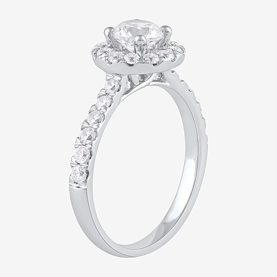 Certified (F / Si1) Womens 1 CT. T.W. Lab Grown White Diamond 10K Gold Round Side Stone Halo Engagement Ring