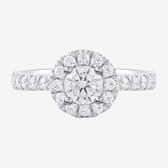 Certified (F / Si1) Womens 1 CT. T.W. Lab Grown White Diamond 10K Gold Round Side Stone Halo Engagement Ring