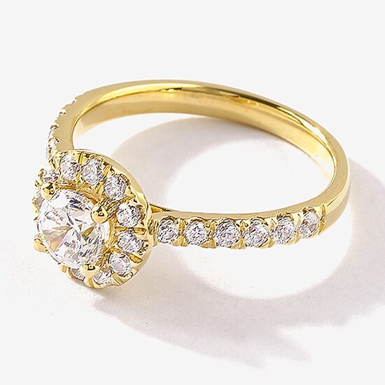 Certified (F / Si1) Womens 1 CT. T.W. Lab Grown White Diamond 10K Gold Round Side Stone Halo Engagement Ring