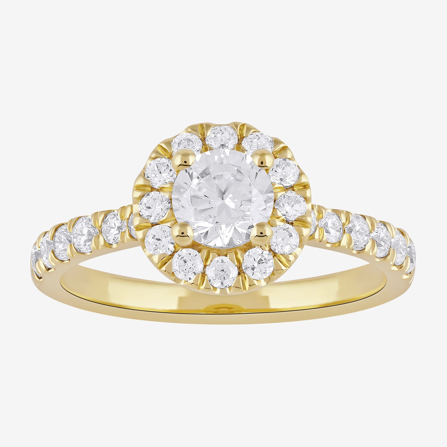 Certified (F / Si1) Womens / CT. T.W. Lab Grown White Diamond 10K Gold Round Side Stone Halo Engagement Ring
