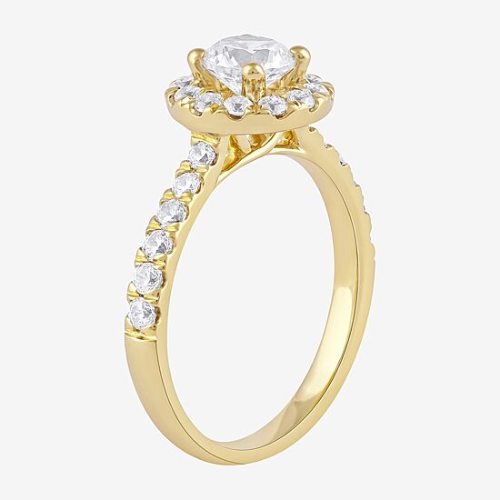Certified (F / Si1) Womens 1 CT. T.W. Lab Grown White Diamond 10K Gold Round Side Stone Halo Engagement Ring