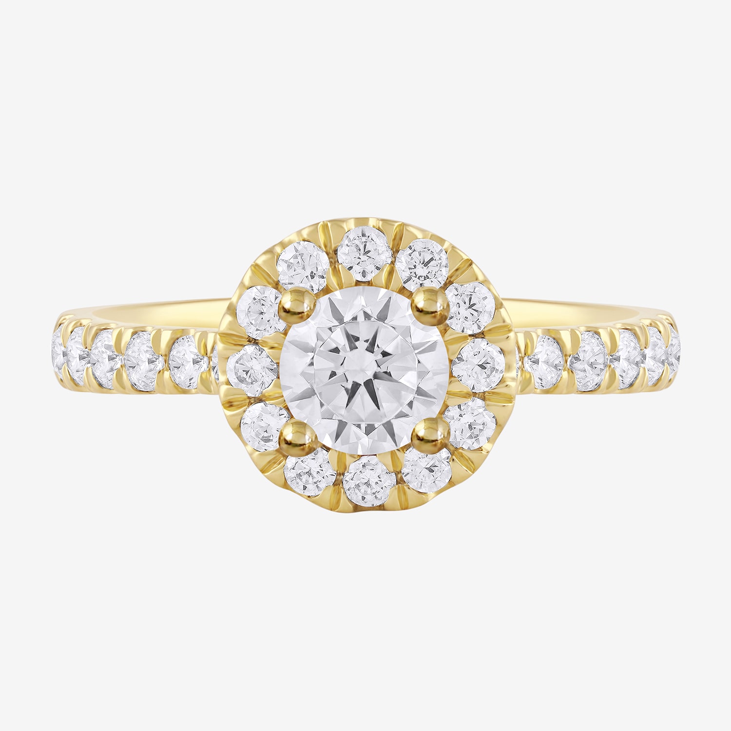 Certified (F / Si1) Womens / CT. T.W. Lab Grown White Diamond 10K Gold Round Side Stone Halo Engagement Ring