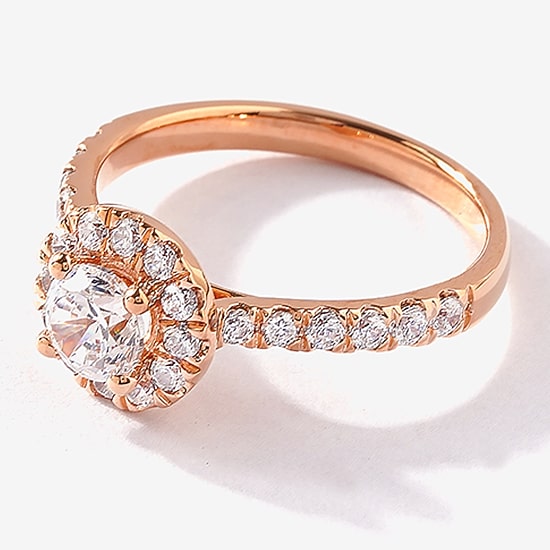 Certified (F / Si1) Womens 1 CT. T.W. Lab Grown White Diamond 10K Gold Round Side Stone Halo Engagement Ring
