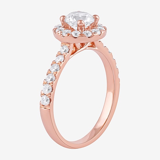 Certified (F / Si1) Womens 1 CT. T.W. Lab Grown White Diamond 10K Gold Round Side Stone Halo Engagement Ring