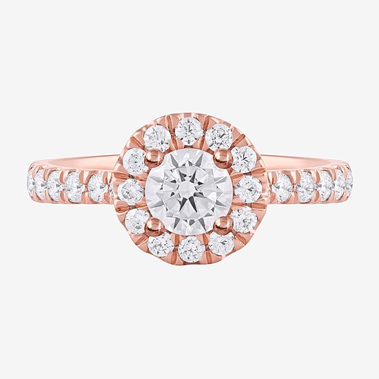 Certified (F / Si1) Womens 1 CT. T.W. Lab Grown White Diamond 10K Gold Round Side Stone Halo Engagement Ring
