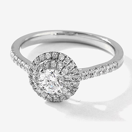 Certified (F / Si1) Womens 5/8 CT. T.W. Lab Grown White Diamond 10K Gold Round Side Stone Halo Engagement Ring