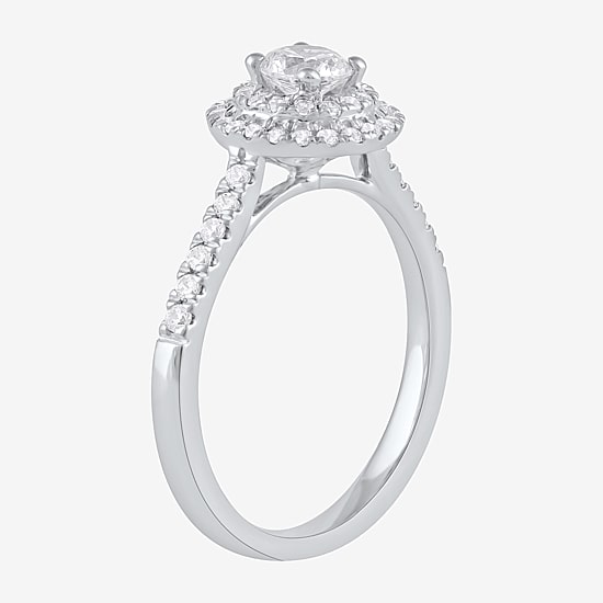 Certified (F / Si1) Womens 5/8 CT. T.W. Lab Grown White Diamond 10K Gold Round Side Stone Halo Engagement Ring