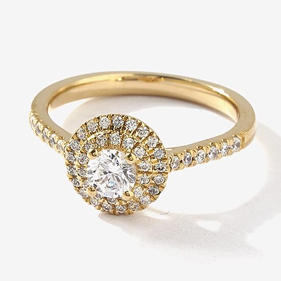 Certified (F / Si1) Womens 5/8 CT. T.W. Lab Grown White Diamond 10K Gold Round Side Stone Halo Engagement Ring