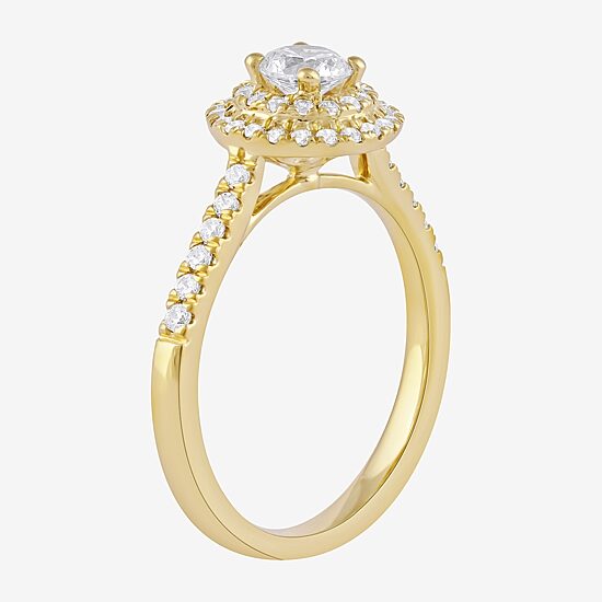 Certified (F / Si1) Womens 5/8 CT. T.W. Lab Grown White Diamond 10K Gold Round Side Stone Halo Engagement Ring