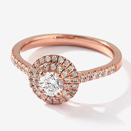 Certified (F / Si1) Womens 5/8 CT. T.W. Lab Grown White Diamond 10K Gold Round Side Stone Halo Engagement Ring