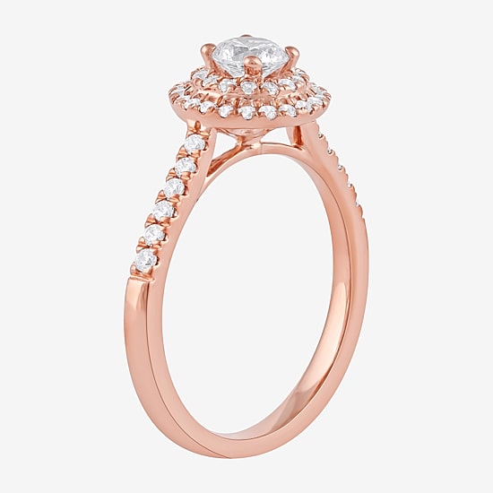 Certified (F / Si1) Womens 5/8 CT. T.W. Lab Grown White Diamond 10K Gold Round Side Stone Halo Engagement Ring