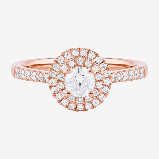 Certified (F / Si1) Womens 5/8 CT. T.W. Lab Grown White Diamond 10K Gold Round Side Stone Halo Engagement Ring
