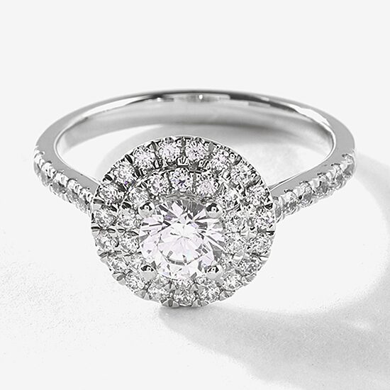 Certified (F / Si1) Womens 1 CT. T.W. Lab Grown White Diamond 10K Gold Round Side Stone Halo Engagement Ring