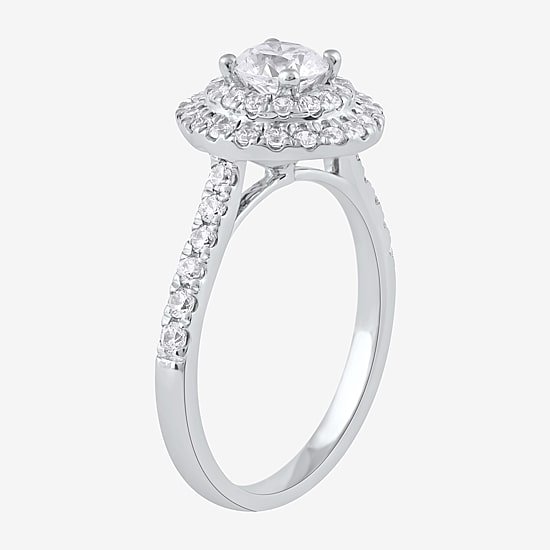 Certified (F / Si1) Womens 1 CT. T.W. Lab Grown White Diamond 10K Gold Round Side Stone Halo Engagement Ring