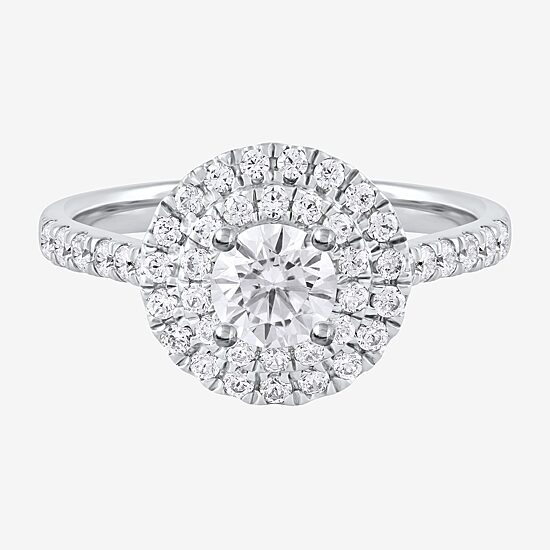 Certified (F / Si1) Womens 1 CT. T.W. Lab Grown White Diamond 10K Gold Round Side Stone Halo Engagement Ring