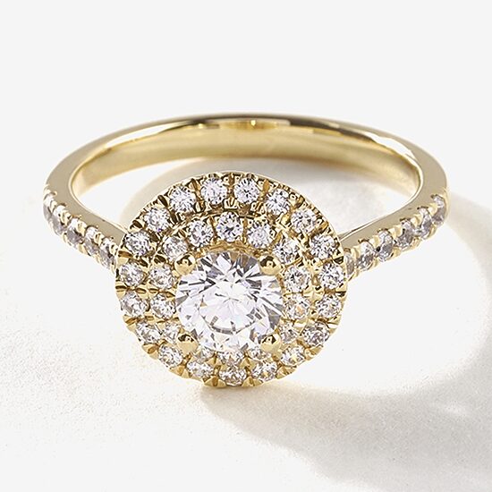 Certified (F / Si1) Womens 1 CT. T.W. Lab Grown White Diamond 10K Gold Round Side Stone Halo Engagement Ring