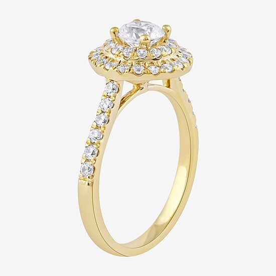Certified (F / Si1) Womens 1 CT. T.W. Lab Grown White Diamond 10K Gold Round Side Stone Halo Engagement Ring