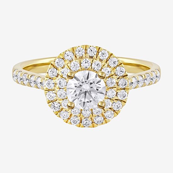 Certified (F / Si1) Womens 1 CT. T.W. Lab Grown White Diamond 10K Gold Round Side Stone Halo Engagement Ring