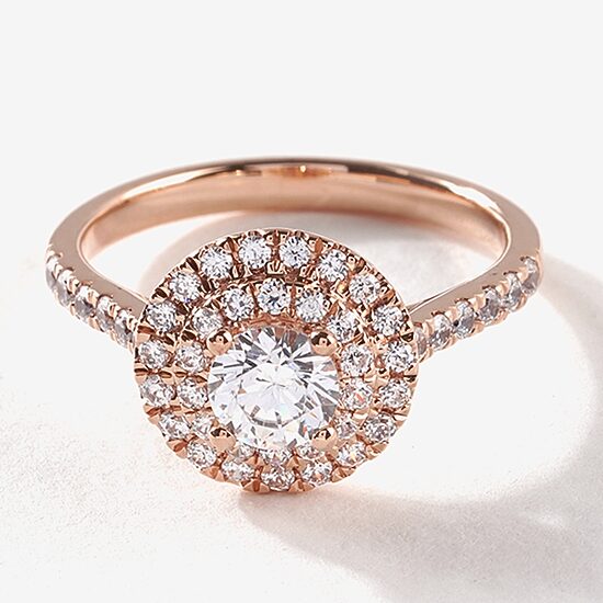 Certified (F / Si1) Womens 1 CT. T.W. Lab Grown White Diamond 10K Gold Round Side Stone Halo Engagement Ring