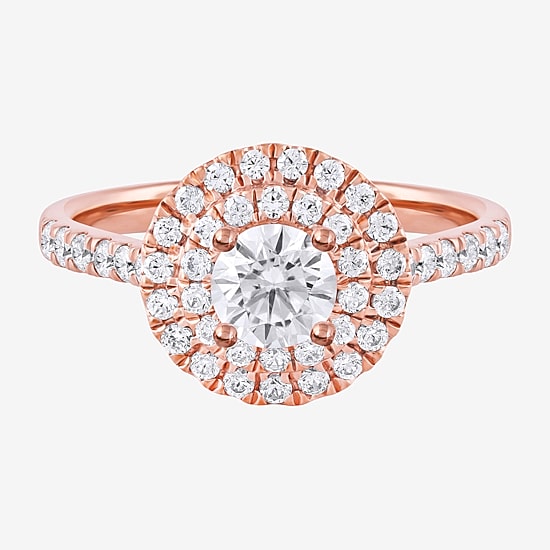 Certified (F / Si1) Womens 1 CT. T.W. Lab Grown White Diamond 10K Gold Round Side Stone Halo Engagement Ring