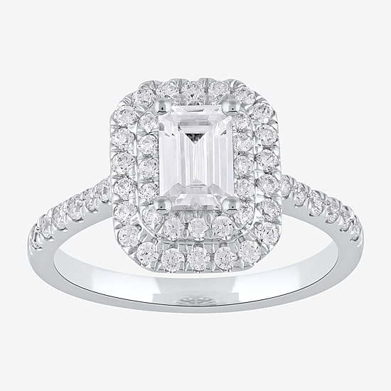 Certified (F / Si1) Womens 1 CT. T.W. Lab Grown White Diamond 10K Gold Side Stone Halo Engagement Ring