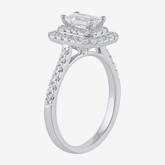 Certified (F / Si1) Womens 1 CT. T.W. Lab Grown White Diamond 10K Gold Side Stone Halo Engagement Ring