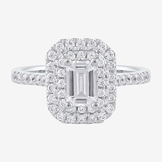 Certified (F / Si1) Womens 1 CT. T.W. Lab Grown White Diamond 10K Gold Side Stone Halo Engagement Ring