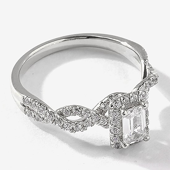 Certified (F / Si1) Womens 3/4 CT. T.W. Lab Grown White Diamond 10K Gold Side Stone Halo Engagement Ring