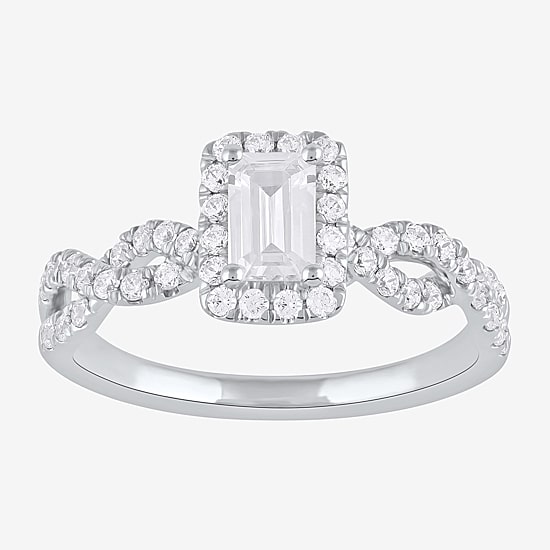 Certified (F / Si1) Womens 3/4 CT. T.W. Lab Grown White Diamond 10K Gold Side Stone Halo Engagement Ring