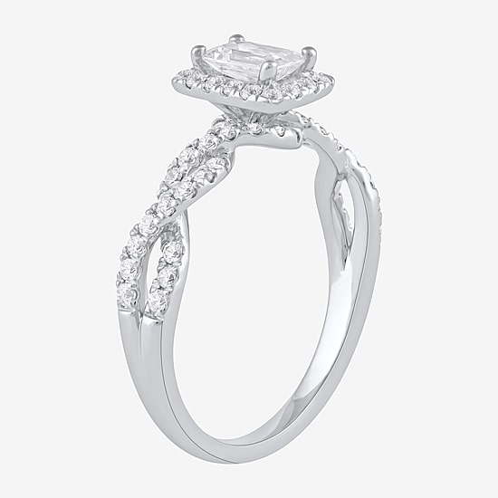Certified (F / Si1) Womens 3/4 CT. T.W. Lab Grown White Diamond 10K Gold Side Stone Halo Engagement Ring