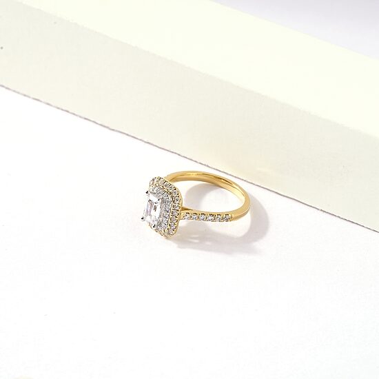 Certified (F / Si1) Womens 1 CT. T.W. Lab Grown White Diamond 10K Gold Side Stone Halo Engagement Ring