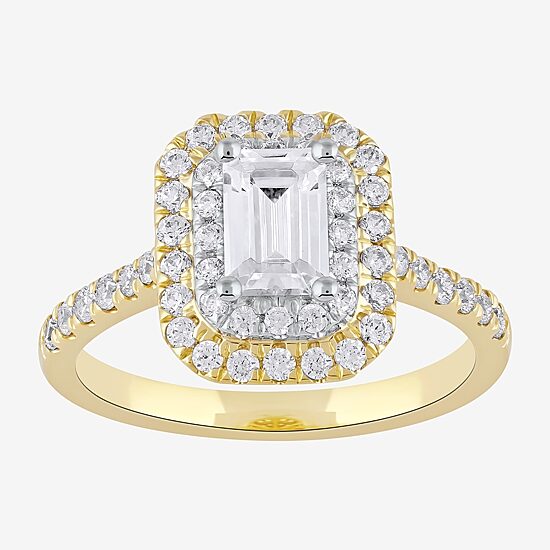Certified (F / Si1) Womens 1 CT. T.W. Lab Grown White Diamond 10K Gold Side Stone Halo Engagement Ring