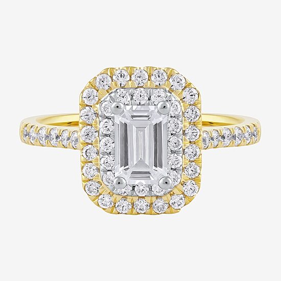 Certified (F / Si1) Womens 1 CT. T.W. Lab Grown White Diamond 10K Gold Side Stone Halo Engagement Ring